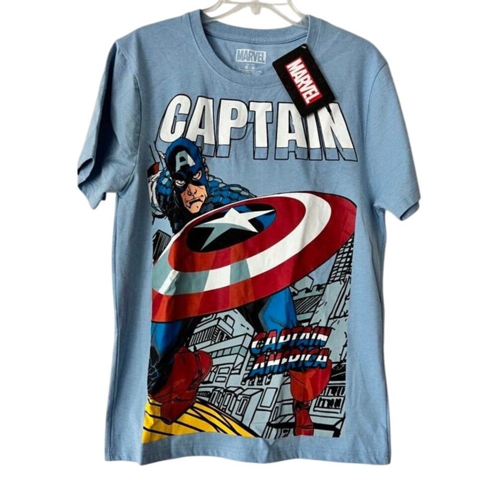 Marvel Captain America Graphic T-Shirt Blue Men’s Medium NWT Superhero Tee